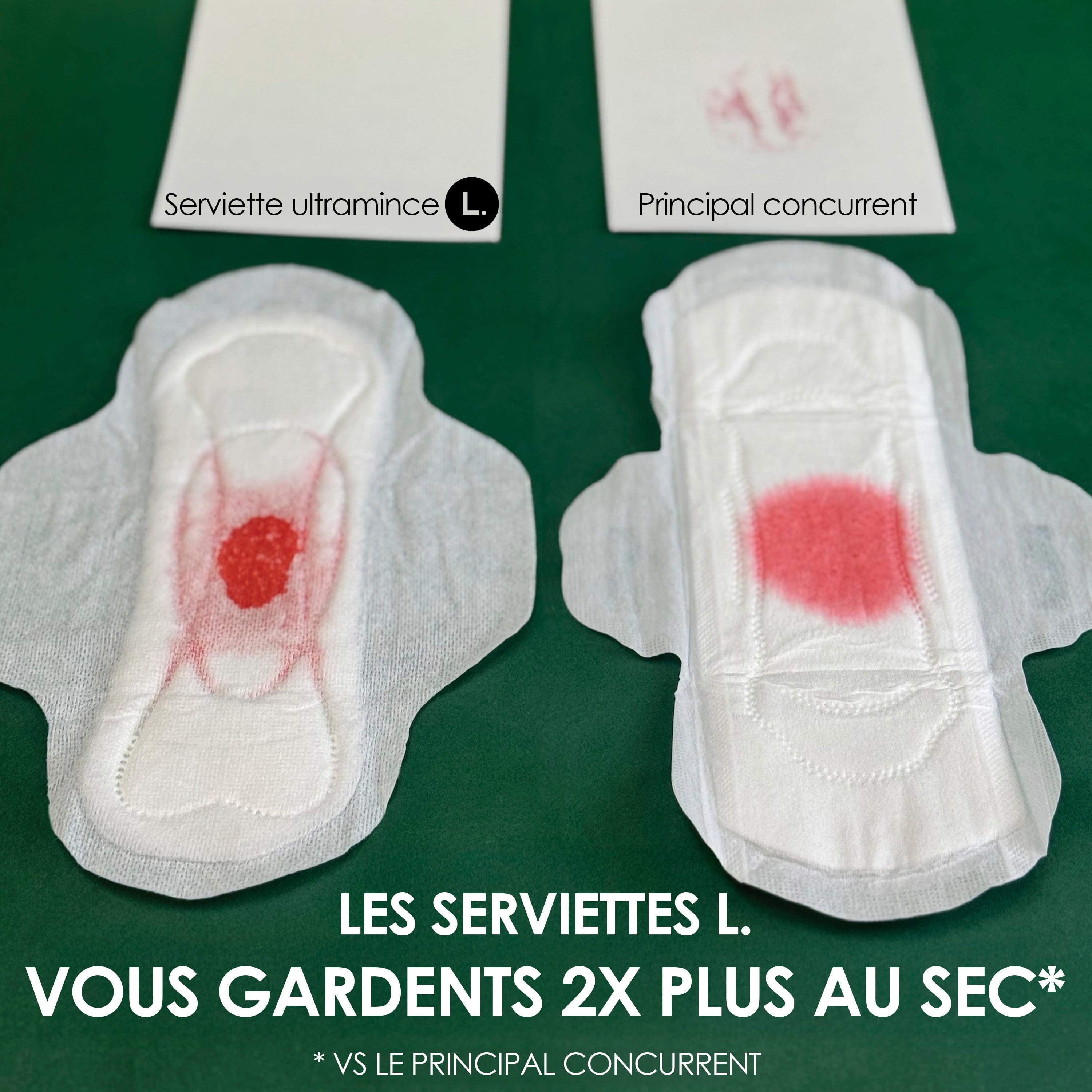 Serviettes menstruelles L. ultraminces pour femmes, degré d’absorption régulier, voile supérieur en coton biologique, avec ailes, 56 U