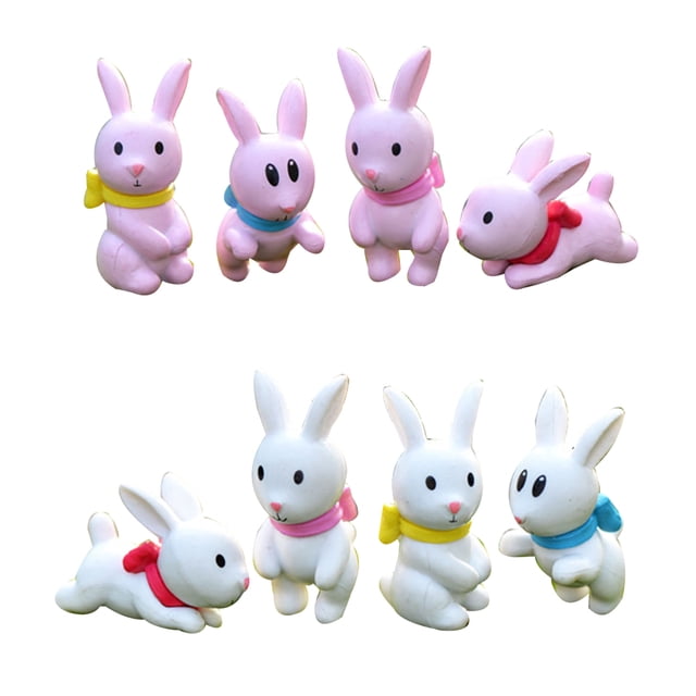 FRCOLOR rabbit miniature 8 Pcs Mini Rabbits Miniature Ornament Kits for Moss Outdoor Micro Landscape DIY Fairy Garden House Terrarium Kit Plant Decoration(4 Pcs Pink Rabbits + 4 Pcs White Rabbits)