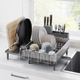thumbnail image 1 of SONGMICS Dish Drying Rack, Expandable Dish Dryer for Kitchen Counter, Stainless Steel Dish Rack with Extendable Spout, Utensil, Cup, Glass, Cutting Board and Pan Holders, Silver and Gray, 1 of 6