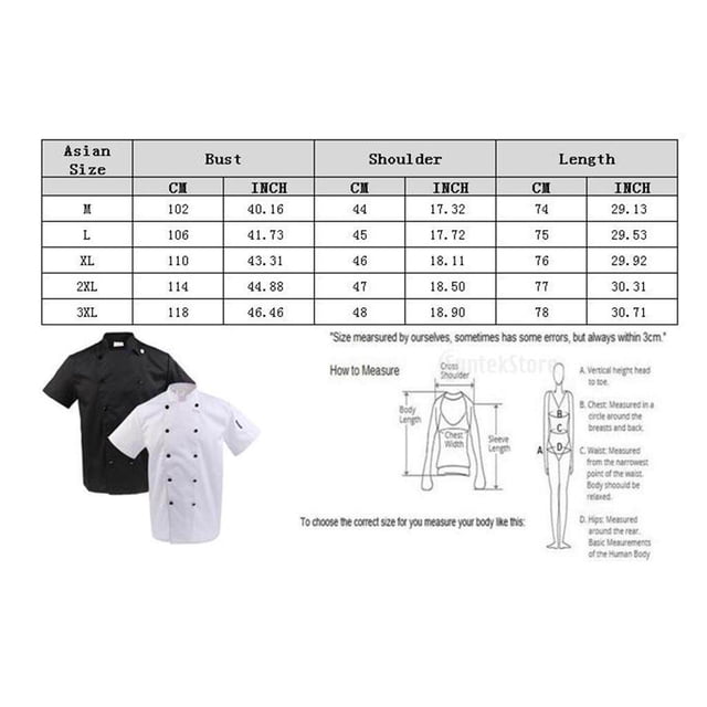 Men Women Double Breasted Short Sleeve Uniforms Chef Coat Restaurant Cook Uniform 2XL White Short Sleeve