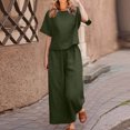 thumbnail image 1 of Tenues d'Été en Coton et Lin 2 Pcs pour Femmes, Ensembles 2 Pcs en Coton et Lin pour Femmes avec Hauts Courts à Bretelles et Pantalons à Jambes Larges, Tenues Décontractées Amples Unies à Col Rond et Manches Courtes, 1 of 6