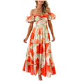 thumbnail image 1 of Pisexur Robes pour Femmes à Épaules Dénudées, Robe Maxi à Imprimé Floral, Robes de Bal Sans Bretelles, Tunique à Torsade devant, Robe Soleil, Ourlet à Volants, Robe Cocktail Fluide à Étages, Robe Longue d'Été Décontractée Bohème Formelle, 1 of 8