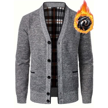 Cardigan Décontracté pour Homme à Col en V avec Boutons et Poches, Chandail Tricoté à Manches Longues avec Taille Élastique pour le Printemps et l'Hiver