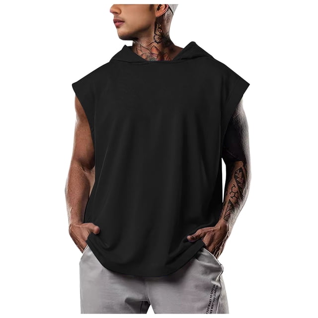 Timegard Tank Tops Men Sleeveless Hoodies Pullover Solid Color Casual Loose Workout Tee Shirts Summer