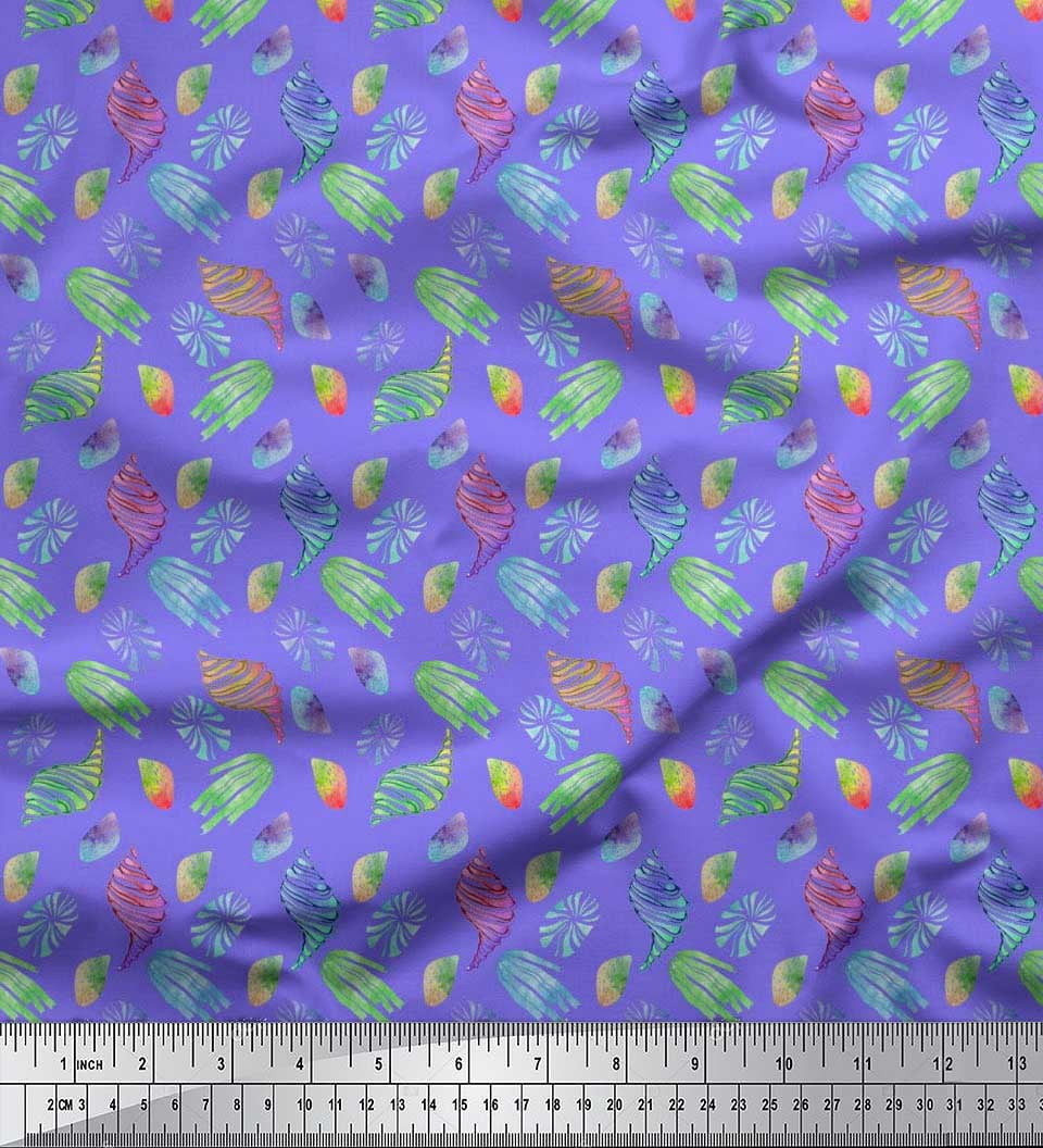 Soimoi Viscose Chiffon Fabric Coral & Seashell Ocean Decor Fabric Printed Yard 42 Inch Wide