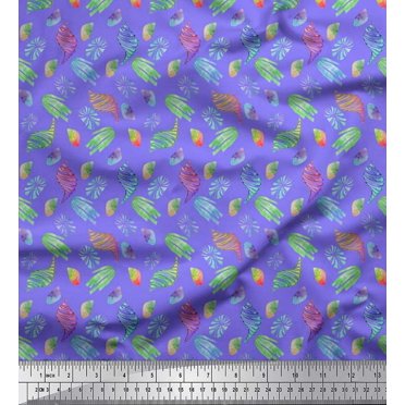 Soimoi Satin Silk Fabric Coral & Seashell Ocean Print Fabric by the Yard 42 Inch Wide