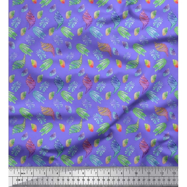 Soimoi Velvet Fabric Coral & Seashell Ocean Print Fabric by the Yard 58 Inch Wide