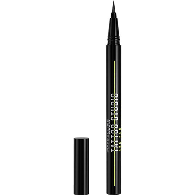 Maybelline Stylo Encre pour Tatouage 24 H, Traceur Liquide Noir avec Pointe Feutre fine et Baril Noir avec Texte Blanc et Jaune, Imperméable et Résistant aux Bavures jusqu'à 24 Heures, Idéal pour une application Précise de Maquillage des Yeux
