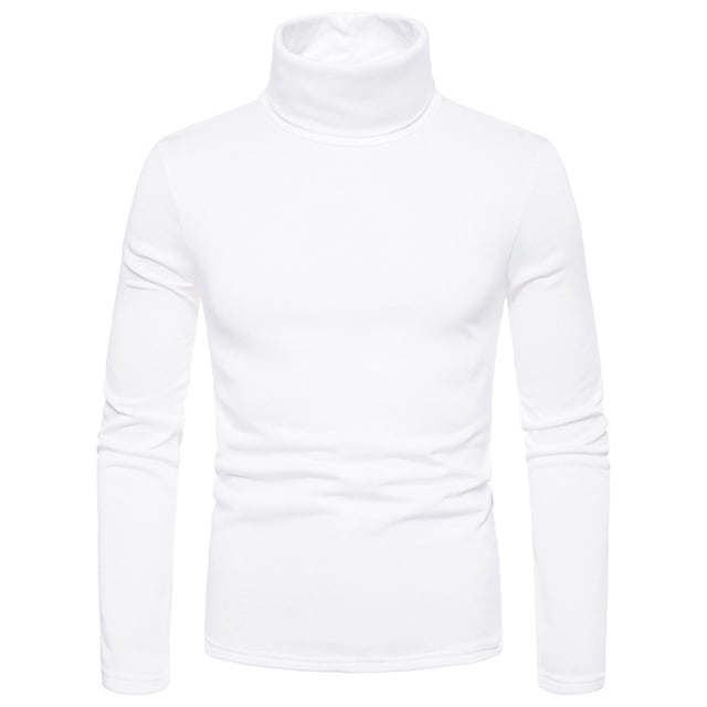 RKSTN Long Sleeve Tee Shirts for Men Turtleneck Solid Color Tops, featuring a white turtleneck design with long sleeves. Made from lightweight and breathable polyester fabric, this slim-fit top offers a soft and comfortable wearing experience. Ideal for fall and winter casual wear, it combines fashion and functionality. The solid white color and pullover style make it versatile for various occasions.