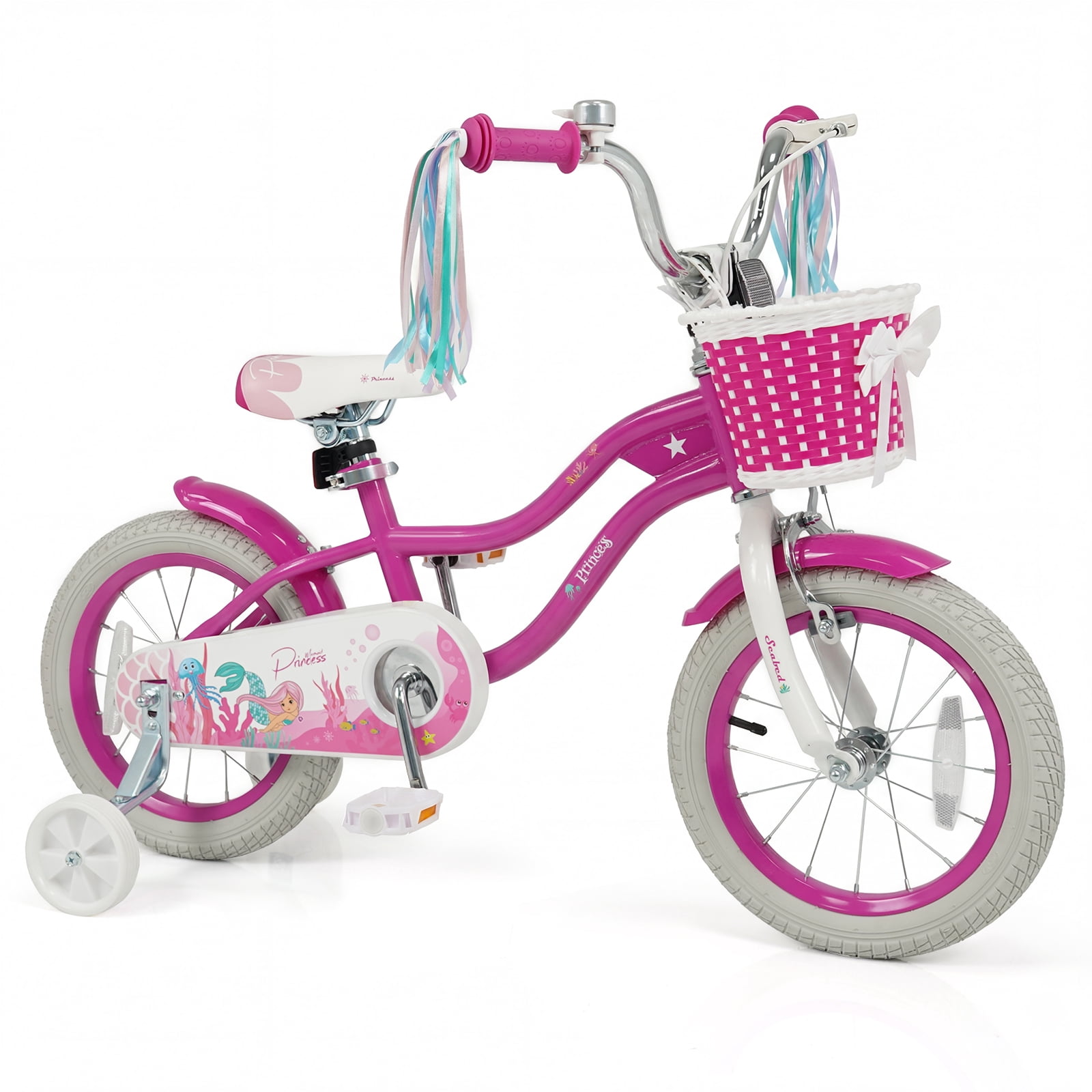 Costway 14" Kids Bike, Toddler Bicycle with Training Wheels, Hand & Coaster Brakes Rose Red