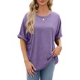 thumbnail image 1 of Bellella T-Shirts d'Été pour Femmes à Manches Courtes, Col Rond, T-shirt Confortable, Chandail pour Dames, Violet, M, 1 of 3