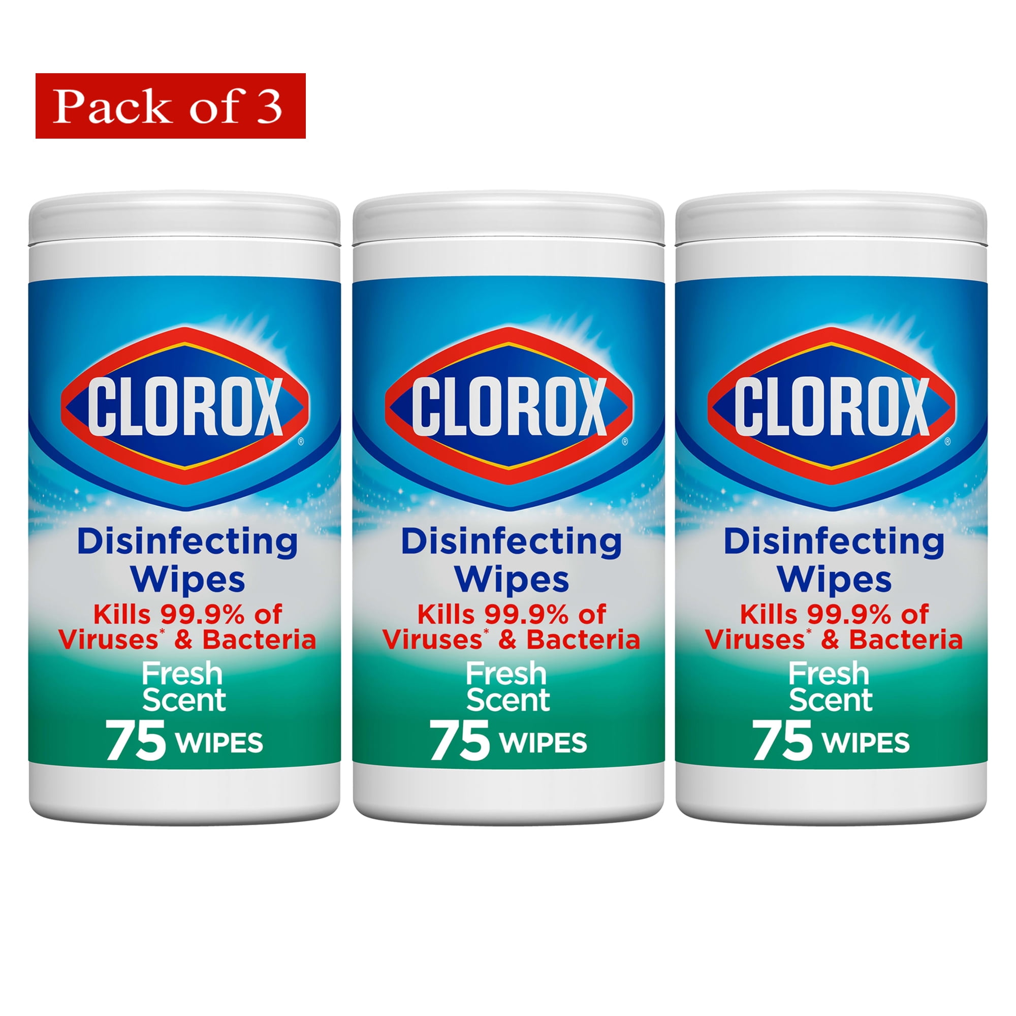 Lingettes désinfectantes Clorox, parfum frais, 75 unités, multi-paquet de 3 contenants