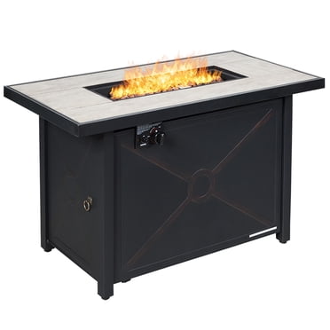 Costway Table Rectangulaire d'Extérieur au Gaz de 60 000 BTU avec Dessus de Table en Céramique, Idéal pour Cour Arrière et Bord de Piscine