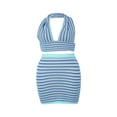 thumbnail image 4 of Femmes Bodycon Sans Manches Y2K 2pc Outfts Licol Cou Rayé Top + Taille Haute Robe Courte Ensembles Été Survêtements, 4 of 9