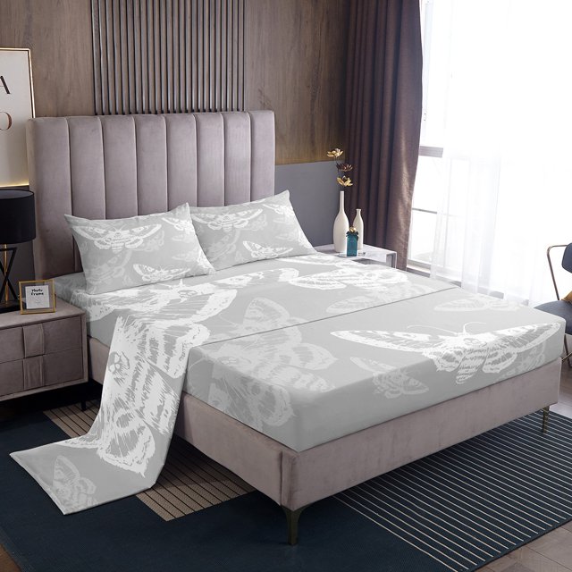 Erosebridal Gothic Moth Bed Sheets Set Full Size, Skull Bed Sheets Full, Mandala Style Decor 4-Piece