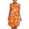thumbnail image 2 of EGNMCR Robes de Fête pour Femmes Mode Femmes Été Décontracté Plissé Col en V Bandage Imprimé Floral Robe Caraco, 2 of 4