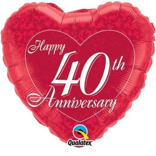 'Happy 40th Anniversary' Heart Foil Balloon 18"