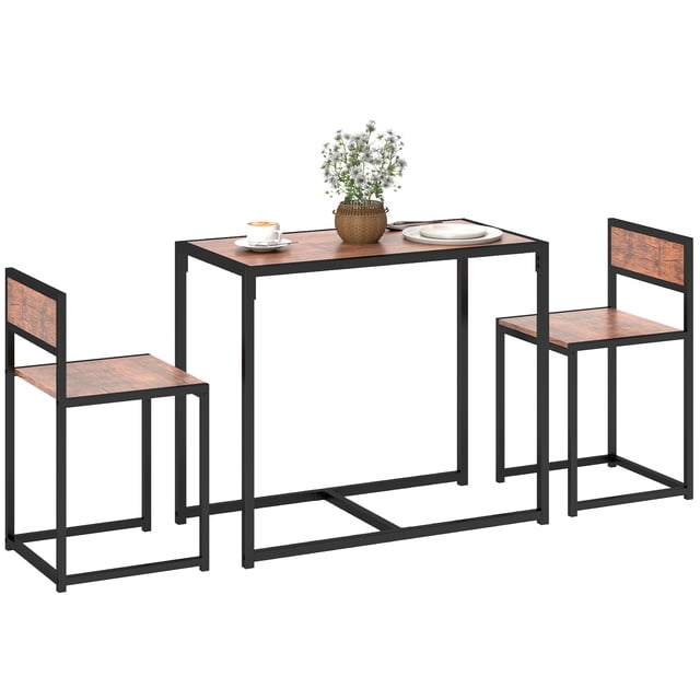 HOMCOM Industrial Dining Table Set for 2, Small Kitchen Table and Chairs