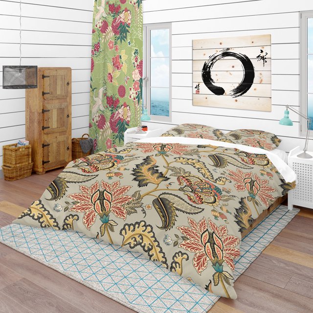 Designart 'Vintage Indian Floral Pattern' Tropical Bedding Set - Duvet Cover & Shams