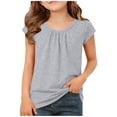 thumbnail image 2 of EGNMCR T-shirt Plissé à Manches Courtes et Col Rond Uni pour Enfants, Printemps et Été, Haut en polyester pour Enfants, 2 of 7