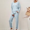 thumbnail image 4 of Meichang Women's Pajama Set 2 Piece Lounge Set Ribbed Knit Crew Neck Long Sleeve Pullover Tops Jogger Pants Set Fall Outfits Running Workout Sets Matching Tracksuit, 4 of 8