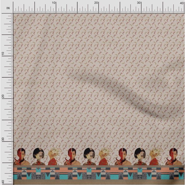 Soimoi Tissu Crêpe Polyester Imprimé Figure Humaine par Yard 42 Pouces de Large