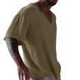 thumbnail image 3 of CHGBMOK Chemise de Compression Homme Mode Décontractée Unie Manches Courtes Col en V Blouses Chemises Tailles P-3TG, 3 of 6