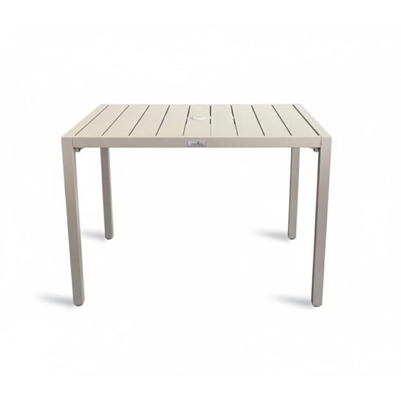 F. Corriveau International Restaurant Table de Patio Extérieur 38 Pouces x 27 Pouces – Aluminium avec Trou pour Parasol, Grège