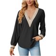 thumbnail image 3 of Pompotops T-shirt Mode Femme Col en V Dentelle Manches Longues Ample Liquidation, 3 of 7