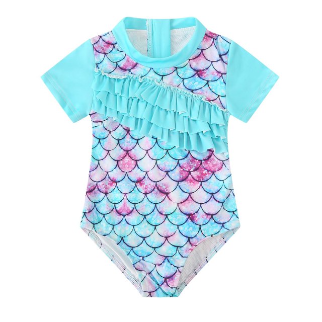 Girls Rash Guard Bathing Suits Hawaiian Ruffle Sun Protection Long Sleeve Kids Bathing Suits 1-2 Years Girl Fashion