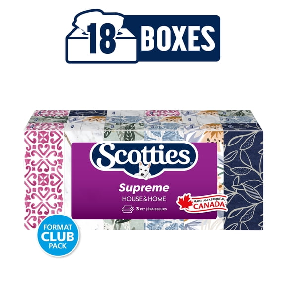 Scotties Supreme, 3-Ply Facial Tissue,18 Boxes, 81 Tissues Per Box