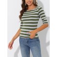 thumbnail image 2 of INSPIRE CHIC Chemises à Rayures pour Femmes Coupe Ajustée Manches au Coude T-Shirt à Encolure Bateau TP Vert Armée Gris, 2 of 5