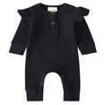 thumbnail image 1 of Infant Kids Baby Girl Boy Solid Color Long Ruffle Sleeve O-Neck Ribbed Jumpsuit Navy Blue 9-12 Months, 1 of 7