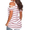 thumbnail image 4 of Women Horizontal Stripe Printed Cold Shoulder Scoop Neck Short Sleeves Shirt, 4 of 4