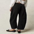 thumbnail image 4 of QJUHUNG Women  Loose Jeans Solid Color Mid-Rise Barrel Denim Pants, 4 of 5