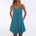 thumbnail image 2 of MesaSe Sleeveless Spaghetti Strap Double Breasted Plain Shift Dress, 2 of 6