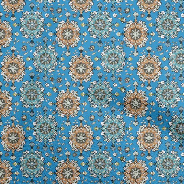 oneOone Cotton Flex Medium Blue Fabric Asian Kilim Craft Projects Decor Fabric Printed By The Yard 40 Inch Wide