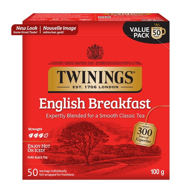 Twinings English Breakfast Black Tea Bags, Smooth & Full-Bodied, Naturally Caffeinated, 50 Count