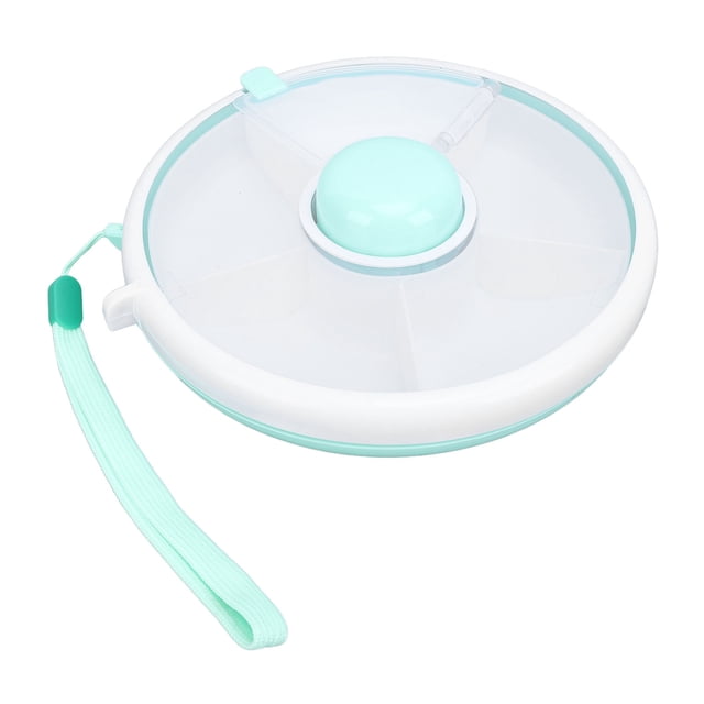 Collation pour Enfants, Contenant à Fruits Rotatif pour Enfants en Matériau ABS durable, Doté d'Un design Grande Capacité avec Plusieurs Compartiments, d'Un Couvercle Rotatif et d'Une Sangle Vert pastel pour la Portabilité. Convient à la Vaisselle pour Tout-Petits, pour Ranger des Bonbons, des Fruits et des biscuits.