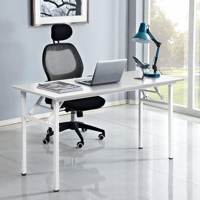 Folding Computer Desk Foldable Work Desk Table Writing Desk Folding Home Office Desk No to Assemble Teak&