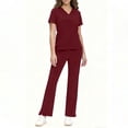 thumbnail image 2 of FRSASU Scrubs Set for Women Medical Uniform Stretch V-Neck Scrub Top & Drawstring Jogger Pant with Pockets Wine L(L), 2 of 7
