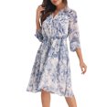 thumbnail image 1 of INSPIRE CHIC Robe en Mousseline Florale pour Femme à Manches Mi-Longues, Taille à Nouer, Boutonnée, Évasée, Blanche 2TG, 1 of 5