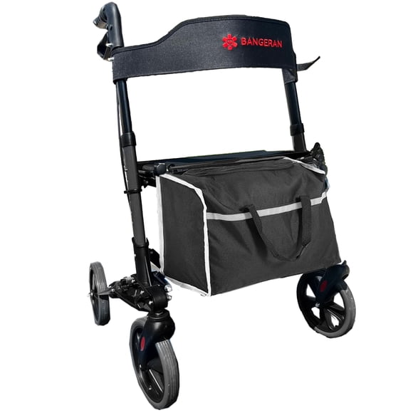 Bangeran All-Terrain Rollator Walker with Seat for Resting, Outdoor/Indoor Rolling Walker 20 CM Flat-Free Tires, Only 8 KG & Holds 135 KG - Dark Gray