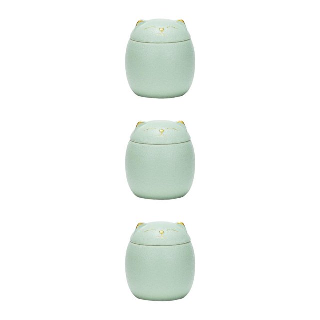 Baohd Large Capacity Ceramic Canisters Cute For Wide Application Sturdy And Durable Ceramics Cat Form Ceramic Tea Jars green 500ml 3Set