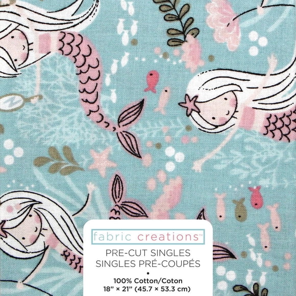 FABRIC CREATIONS Fat Quarter Cotton 45.7 × 53.3 cm (18 × 21 in), Blue Mermaids, 18x21