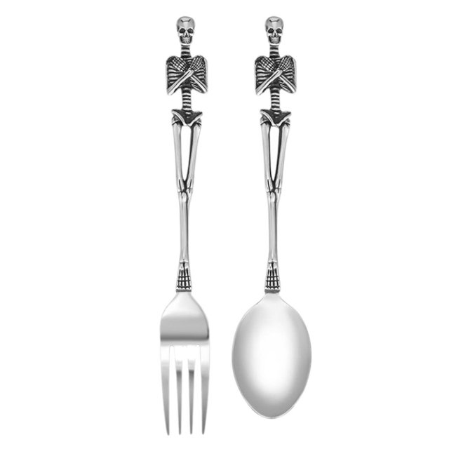 Set Kutleri Reka Bentuk Tengkorak Retro Baharu Keluli Titanium Garpu Sudu &