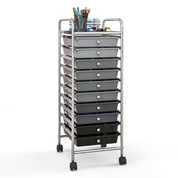 Costway 10 Drawer Rolling Storage Cart Scrapbook Paper Office School Organizer Black