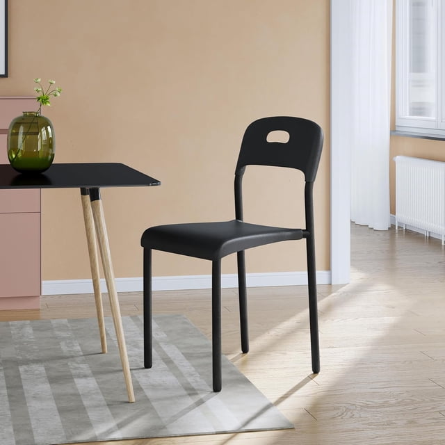 EastVita Outdoor Patio Dining Chairs 1PC - Stackable Plastic Kitchen Chairs - Steel Legs Support - Waterproof and Stain-Resistant - Easy Assembly - Suitable for Indoor and Outdoor - Black