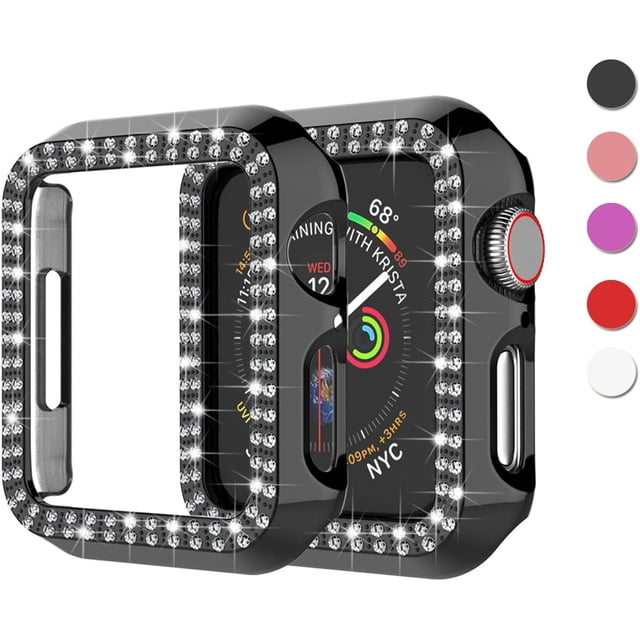 KOMI Bling Case Compatible For Apple Watch 38mm 40mm 42mm 44mm, Crystal Diamond Apple Watch Protector Case Slim PC Anti-Scratch Bumper Frame Protective Cover For iWatch Series SE/6/5/4/3/2/1 Black