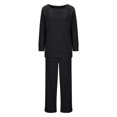 thumbnail image 4 of MeetoTime Ensemble 2 Pcs pour Femmes en Molleton, Chandail à Col Rond, Pantalon Grand, Survêtement, Tenue de Détente, 4 of 6